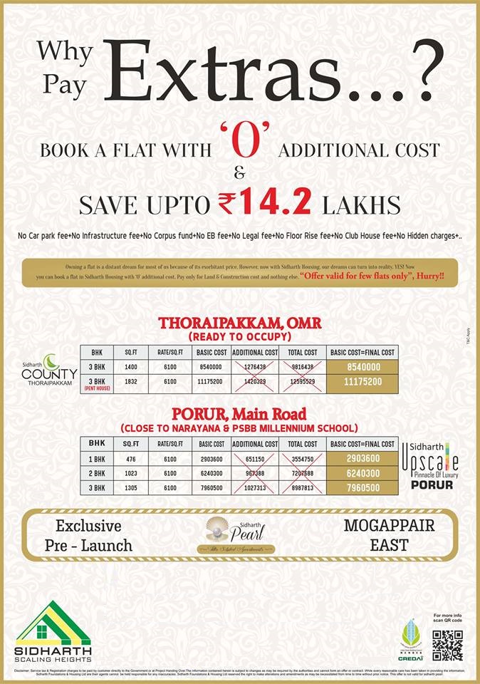 Book a flat with 0 additional cost & save upto Rs 14.2 lakhs at Sidharth Projects in Chennai Update